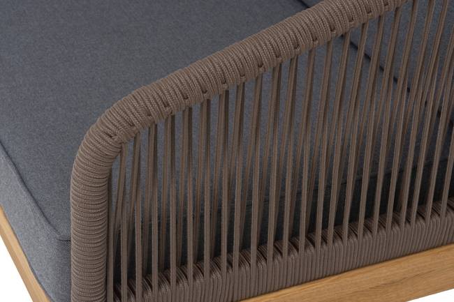 "Канны" диван 2-местный плетеный из роупа, основание дуб, роуп коричневый круглый, ткань темно-серая 027 NEW