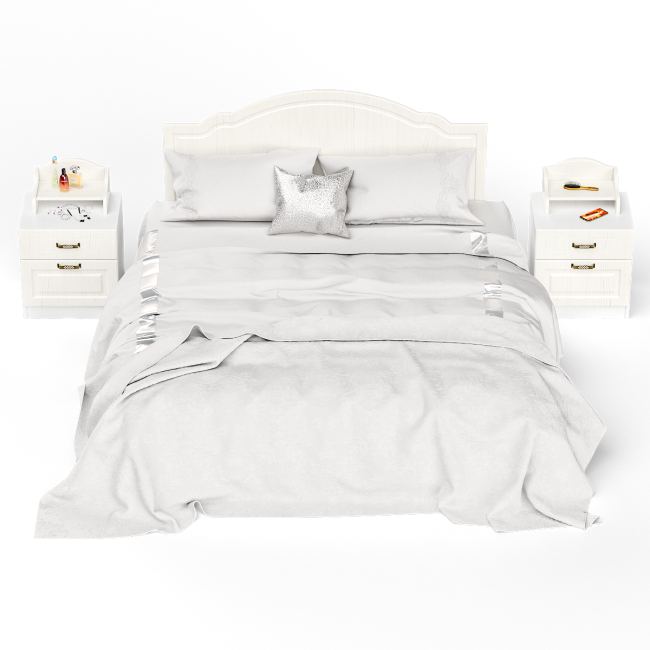 Кровать 1600 Ливерпуль с основанием и двумя тумбами с полками цвет ясень ваниль/белый