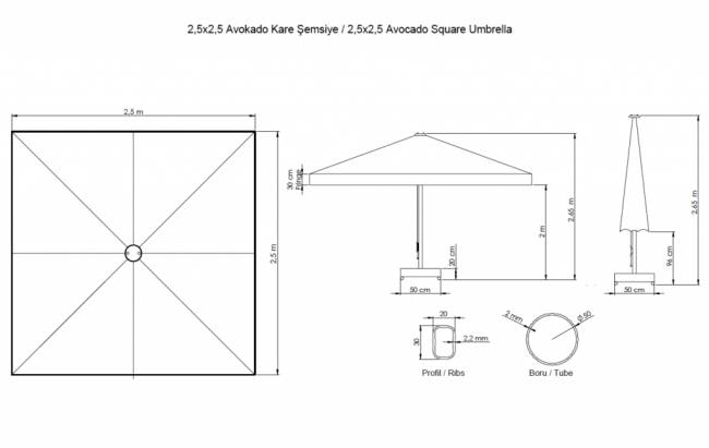 Зонт профессиональный 2.5х2.5 м Avocado бежевый 2500х2500 мм Зонт профессиональный 2.5х2.5 м Avocado бежевый 2500х2500 мм