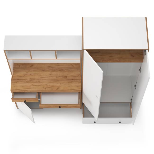 Компьютерный стол и шкаф Вуди цвет белый премиум/дуб крафт золотой Компьютерный стол и шкаф Вуди цвет белый премиум/дуб крафт золотой