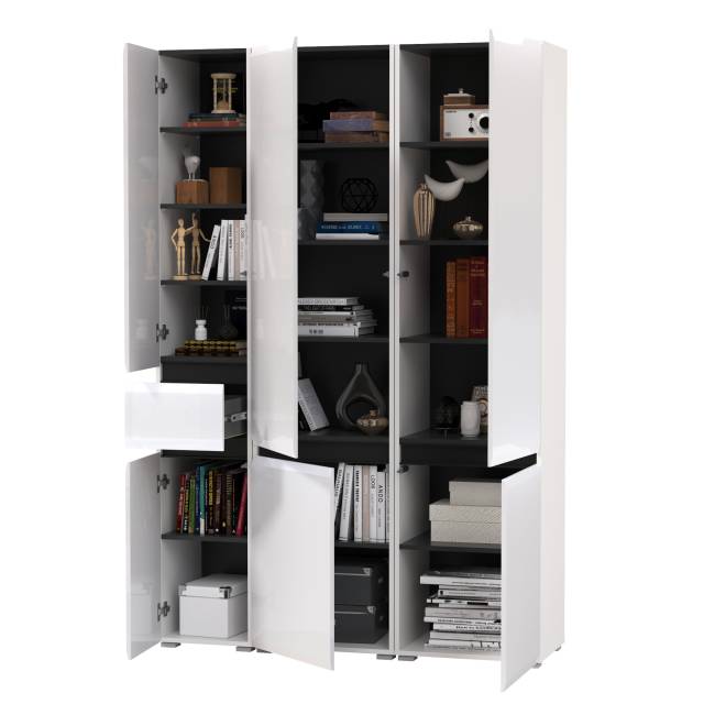 Два шкафа Сидней с дверками и один шкаф Сидней с ящиком цвет белый/чёрный/МДФ белый глянец Два шкафа Сидней с дверками и один шкаф Сидней с ящиком цвет белый/чёрный/МДФ белый глянец