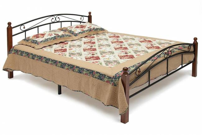 Кровать AT-8077 дерево гевея/металл, 160*200 см (Queen bed), красный дуб/черный красный дуб/черный дерево гевея/металл