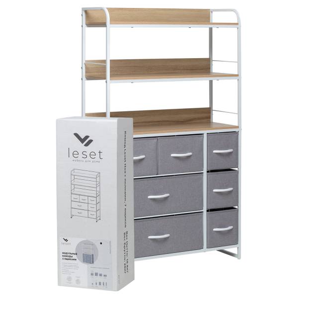 Комод Leset Ноа с полками 7 ящиков Белый Светло-серый Комод Leset Ноа с полками 7 ящиков Белый Светло-серый