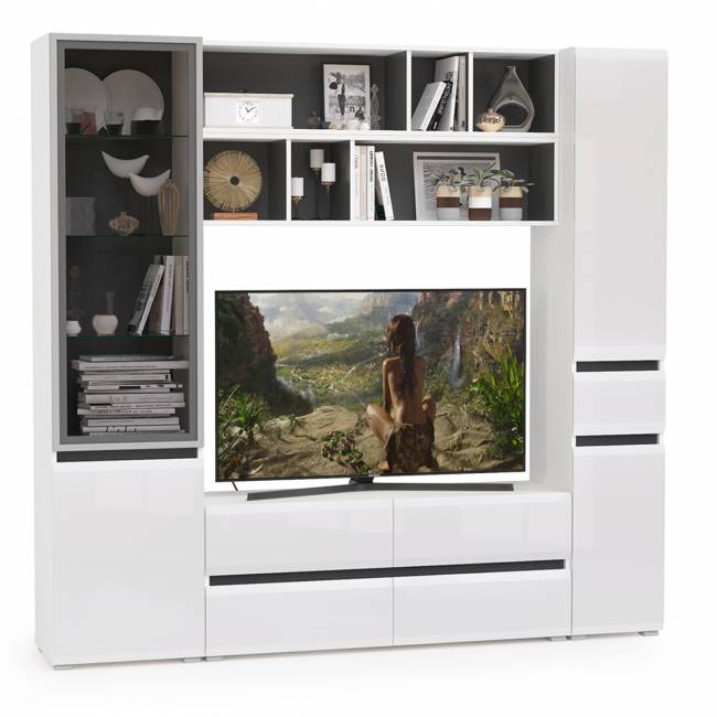 Сидней набор мебели № 42 цвет белый/чёрный/фасады МДФ белый глянец