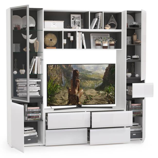 Сидней набор мебели № 42 цвет белый/чёрный/фасады МДФ белый глянец