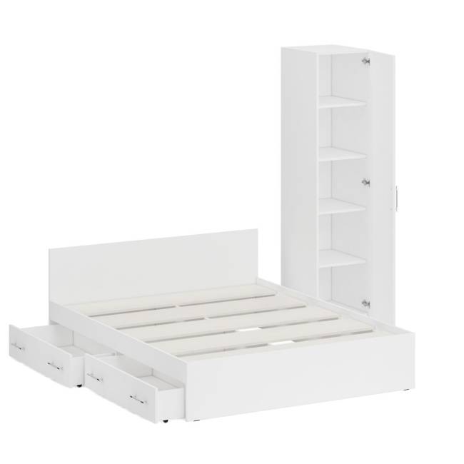 Двуспальная Кровать белая с ящиками 1600 с пеналом Стандарт цвет белый