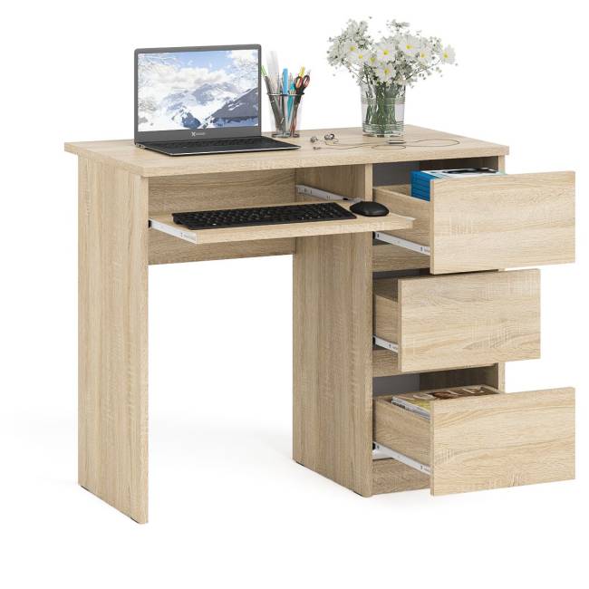 Стол компьютерный три ящика Мори МС-6 правый цвет дуб сонома Стол компьютерный три ящика Мори МС-6 правый цвет дуб сонома