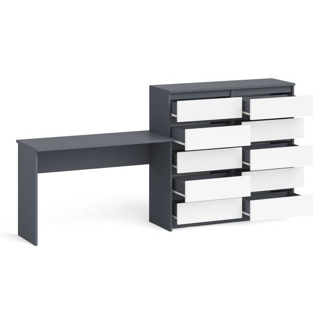 Большой комод МК1200.10 десять ящиков и письменный стол МСП1200 Мори цвет графит/белый Большой комод МК1200.10 десять ящиков и письменный стол МСП1200 Мори цвет графит/белый