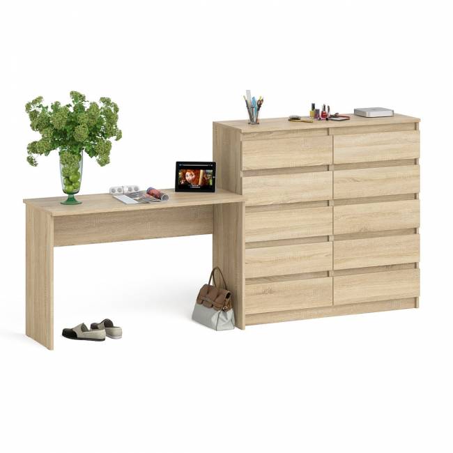 Большой комод МК1200.10 десять ящиков и письменный стол МСП1200 Мори цвет дуб сонома Большой комод МК1200.10 десять ящиков и письменный стол МСП1200 Мори цвет дуб сонома