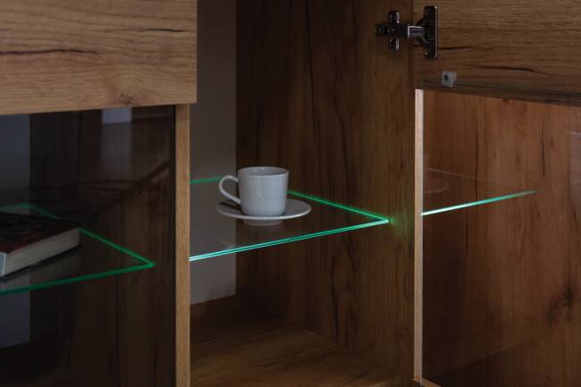 Тумба под ТВ широкая Арчи 10.86 цвет дуб крафт золотой/камень тёмный, есть подсветка Тумба под ТВ широкая Арчи 10.86 цвет дуб крафт золотой/камень тёмный, есть подсветка