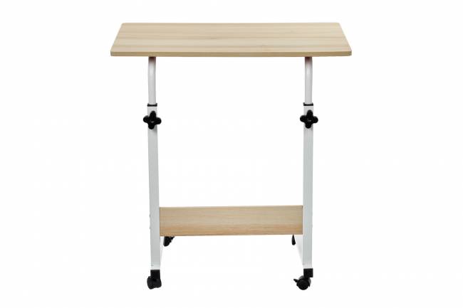 Стол многофункциональный на колесах, 60x40 см, «РОЛЛ», 2 ножки, регул.высота, мдф, металл, св. дерево, белый