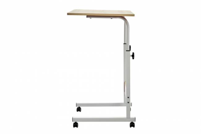 Стол многофункциональный на колесах, 60x40 см, «РОЛЛ», 2 ножки, регул.высота, мдф, металл, св. дерево, белый