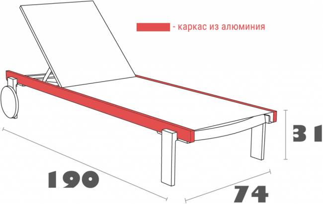 Шезлонг-лежак металлический Casablanca черный 1900х740х310 мм