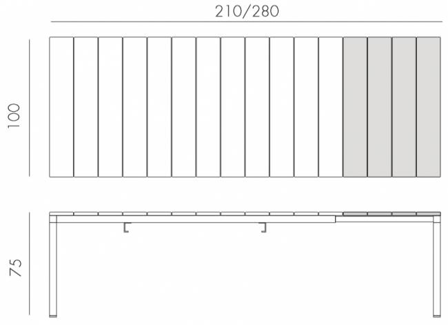 Стол металлический раздвижной Rio Alu 210 Extensibile тортора 2100-2800х1000х760 мм