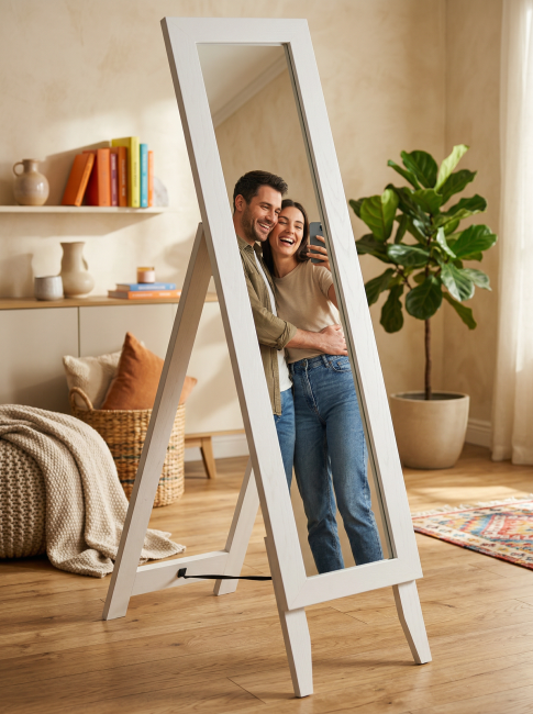 Зеркало напольное BeautyStyle 1 белый 130 см х 35 см