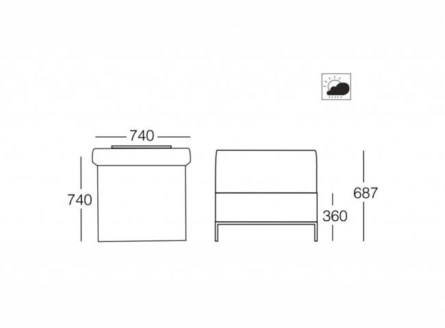 Диван модульный Slim Stripe антрацит, светло-серый 1480х740х687 мм