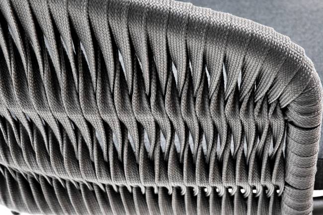 "Бордо" стул плетеный из роупа (колос), каркас алюминий серый (RAL7022) муар, роуп серый 15мм, ткань темно-серая 027