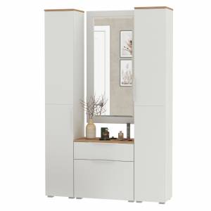 Два шкаф-пенала и обувница с ящиком с зеркалом Октава цвет белый шагрень/дуб крафт золотой