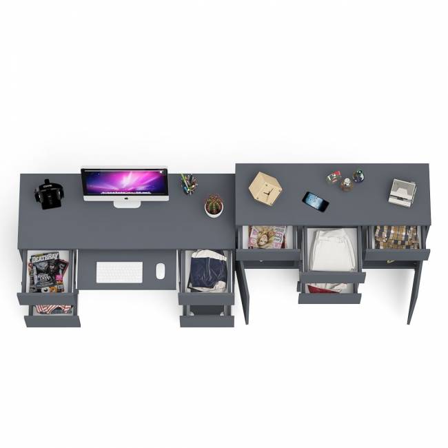 Двухтумбовый стол компьютерный МС-2 с ящиками и тумба-комод МК1200.4 Мори цвет графит Двухтумбовый стол компьютерный МС-2 с ящиками и тумба-комод МК1200.4 Мори цвет графит