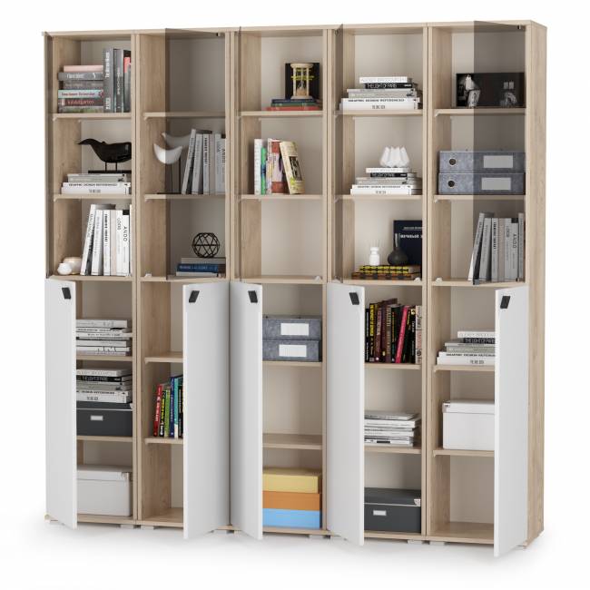 Шкафы со стёклами Бостон № 49 цвет дуб эндгрейн элегантный/фасады МДФ милк рикамо софт