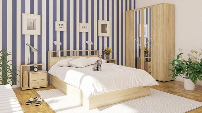 Кровать 1400 Камелия + две тумбы цвет дуб сонома Кровать 1400 Камелия + две тумбы цвет дуб сонома