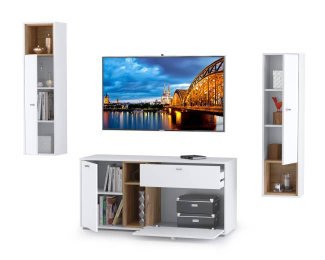 Стенка для гостиной Бэль № 07, цвет дуб крафт золотой/белый премиум