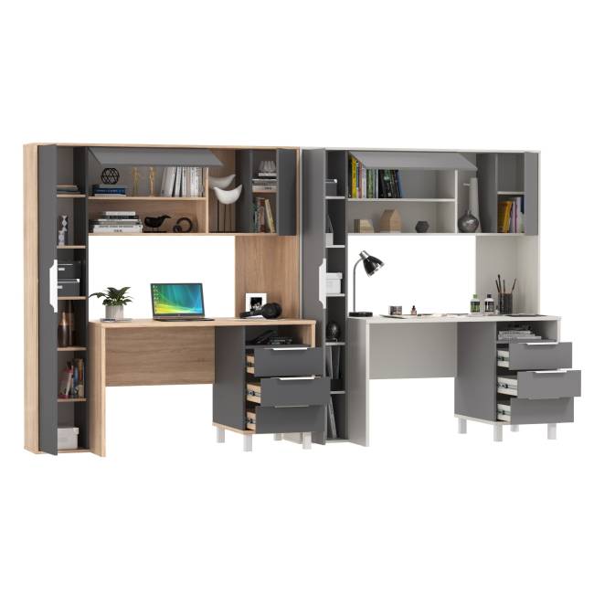 Два рабочих стола с надстройкой Комфорт 12.95N цвет белый премиум/серый шифер/дуб сонома/тёмно-серый