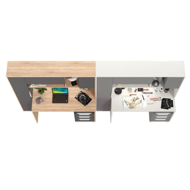 Два рабочих стола с надстройкой Комфорт 12.95N цвет белый премиум/серый шифер/дуб сонома/тёмно-серый