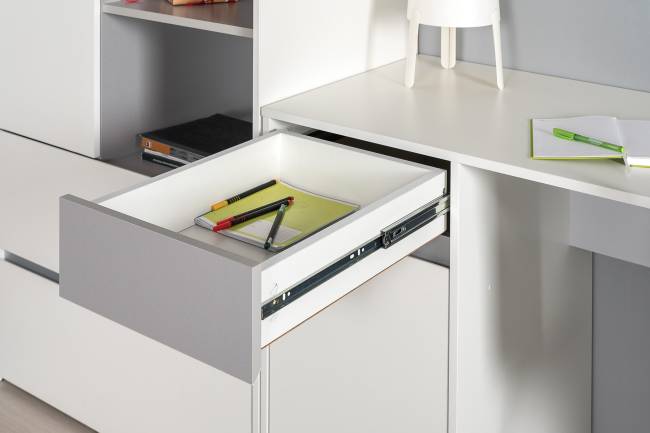 Два письменных стола и открытый стеллаж Торонто цвет белый шагрень/стальной серый