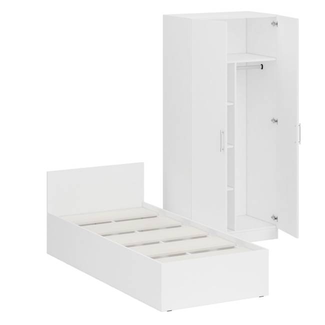 Кровать белая односпальная 900 со шкафом для одежды 2-х створчатым Стандарт цвет белый