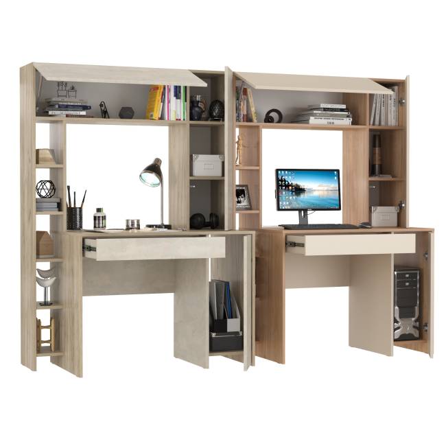 Два стола с надстройкой Комфорт 12.71 цвет дуб крафт серый/шёлковый камень/гикори рокфорд натуральный/сатин Два стола с надстройкой Комфорт 12.71 цвет дуб крафт серый/шёлковый камень/гикори рокфорд натуральный/сатин