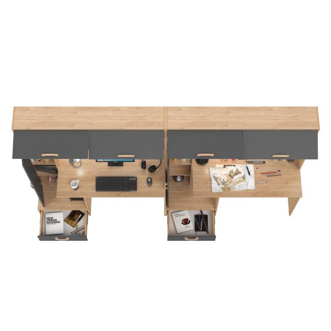 Лайт столы письменные 03.243Н с верхними полочками цвет гикори рокфорд натуральный/тёмно-серый