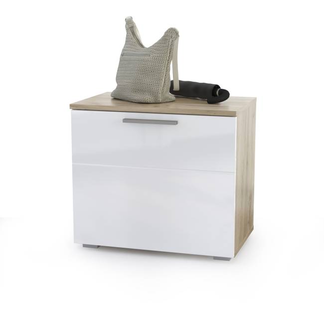 Тумба для обуви с вешалкой Лайн цвет дуб крафт серый/фасады МДФ белый глянец