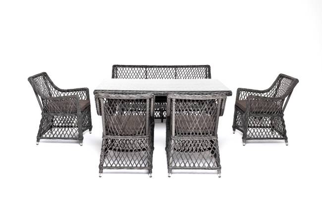 "Катания" обеденная группа плетеная на 6 персон, цвет графит