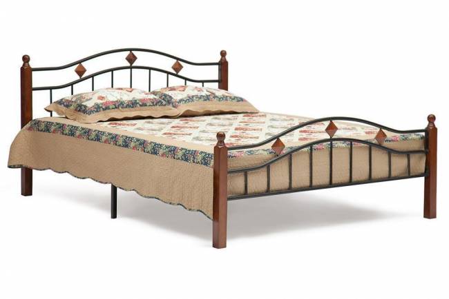 Кровать AT-126 дерево гевея/металл, 160*200 см (Queen bed), красный дуб/черный красный дуб/черный дерево гевея/металл