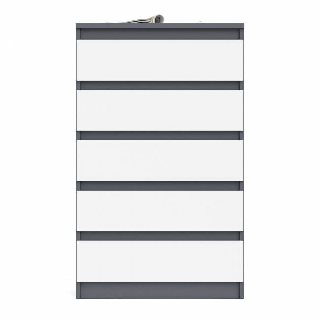 Узкий комод пять ящиков Мори МК700.5 цвет графит/белый
