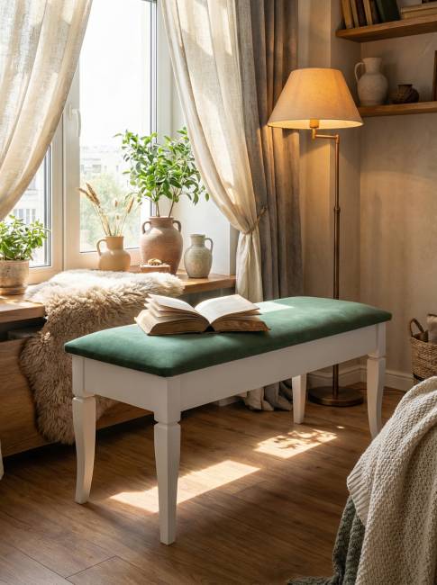 Банкетка Вивальди М с ящиком белый, ткань зеленый