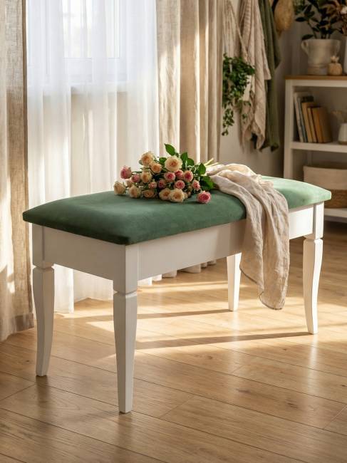 Банкетка Вивальди М с ящиком белый, ткань зеленый