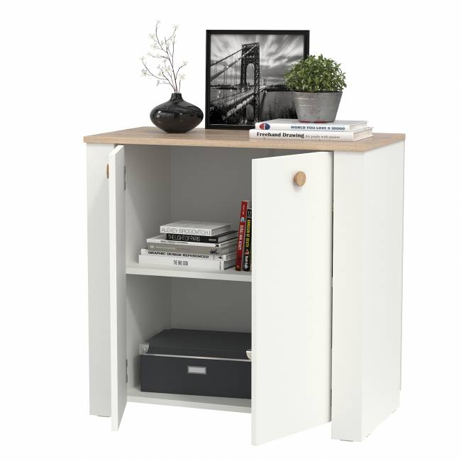 Тумба с дверками Джастин 16.228.02 цвет белый шагрень/дуб белый эксклюзив Тумба с дверками Джастин 16.228.02 цвет белый шагрень/дуб белый эксклюзив