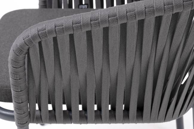 "Бордо" стул плетеный из роупа, каркас алюминий темно-серый (RAL7024) муар, роуп серый 15мм, ткань темно-серая 027
